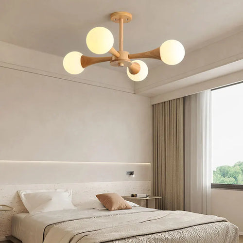 lustre nordique en bois et verre design ferme pour intérieur moderne