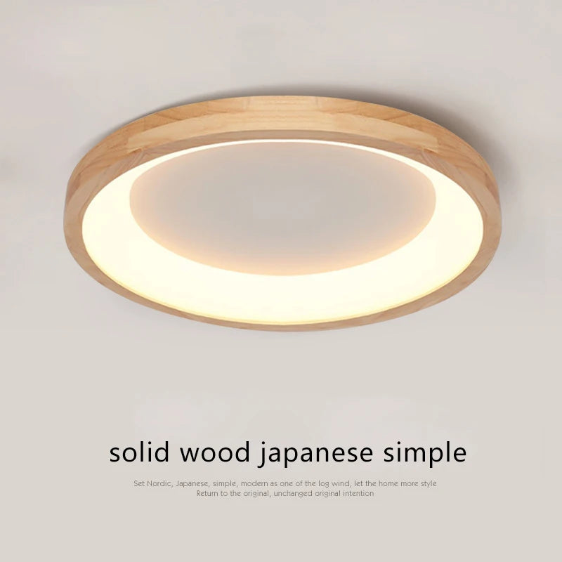 lampes de plafond en bois massif led simple japonais - vue 5 sur 9
