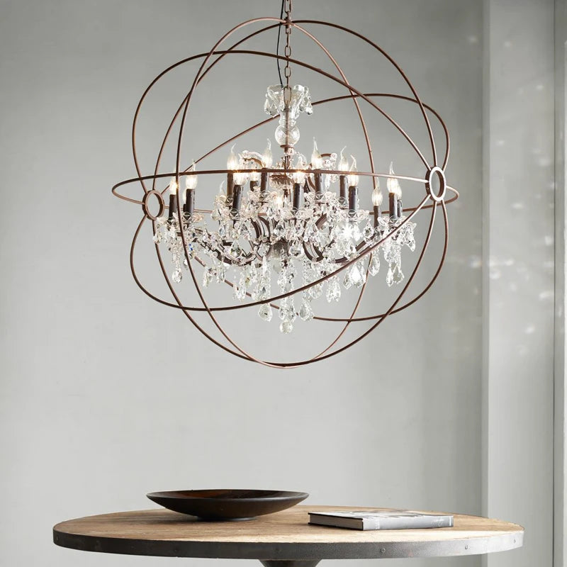 lustre vintage en cristal style cage à oiseaux éclairage led rétro - vue 6 sur 8