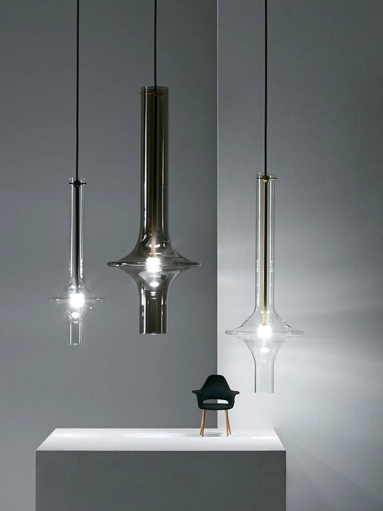 lustre design italien en verre et bambou pour restaurants et boutiques - vue 6 sur 11