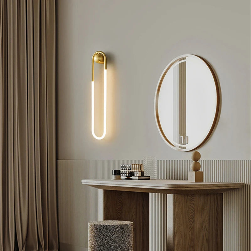 Modern minimalist ellipse LED wall light gold black copper sconce for living room bedroom hallway stairs home decor - vue 4 sur 10