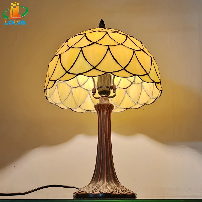 lampe à poser nordique en verre antique style tiffany - vue 3 sur 6