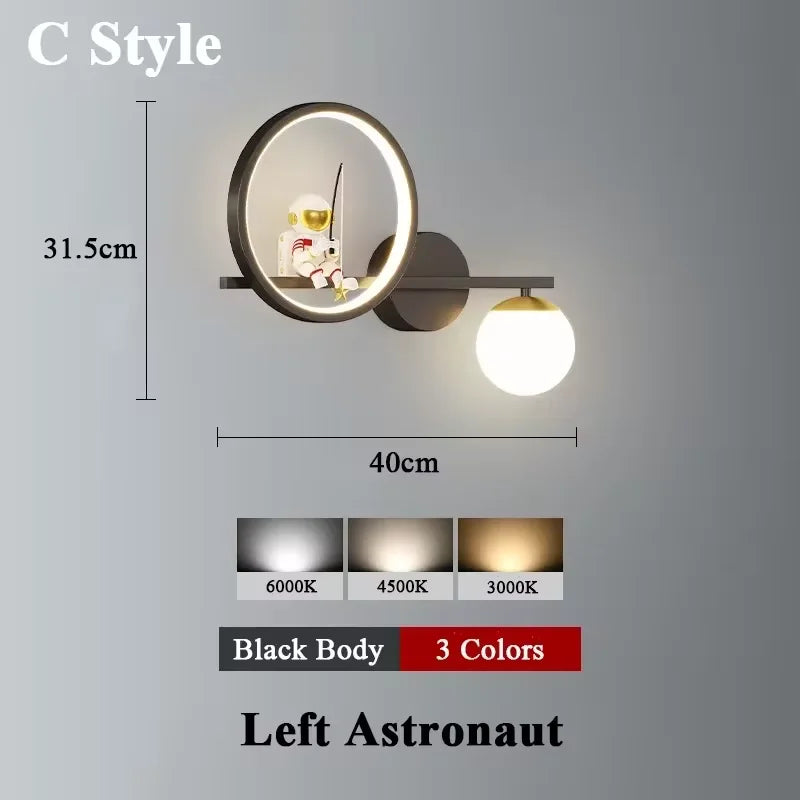 applique murale led créative lune astronaute décoration pour enfant - vue 14 sur 23