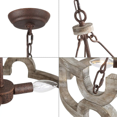 Vintage wooden chandelier for living room, bedroom, kitchen, retro farmhouse pendant light - vue 7 sur 6