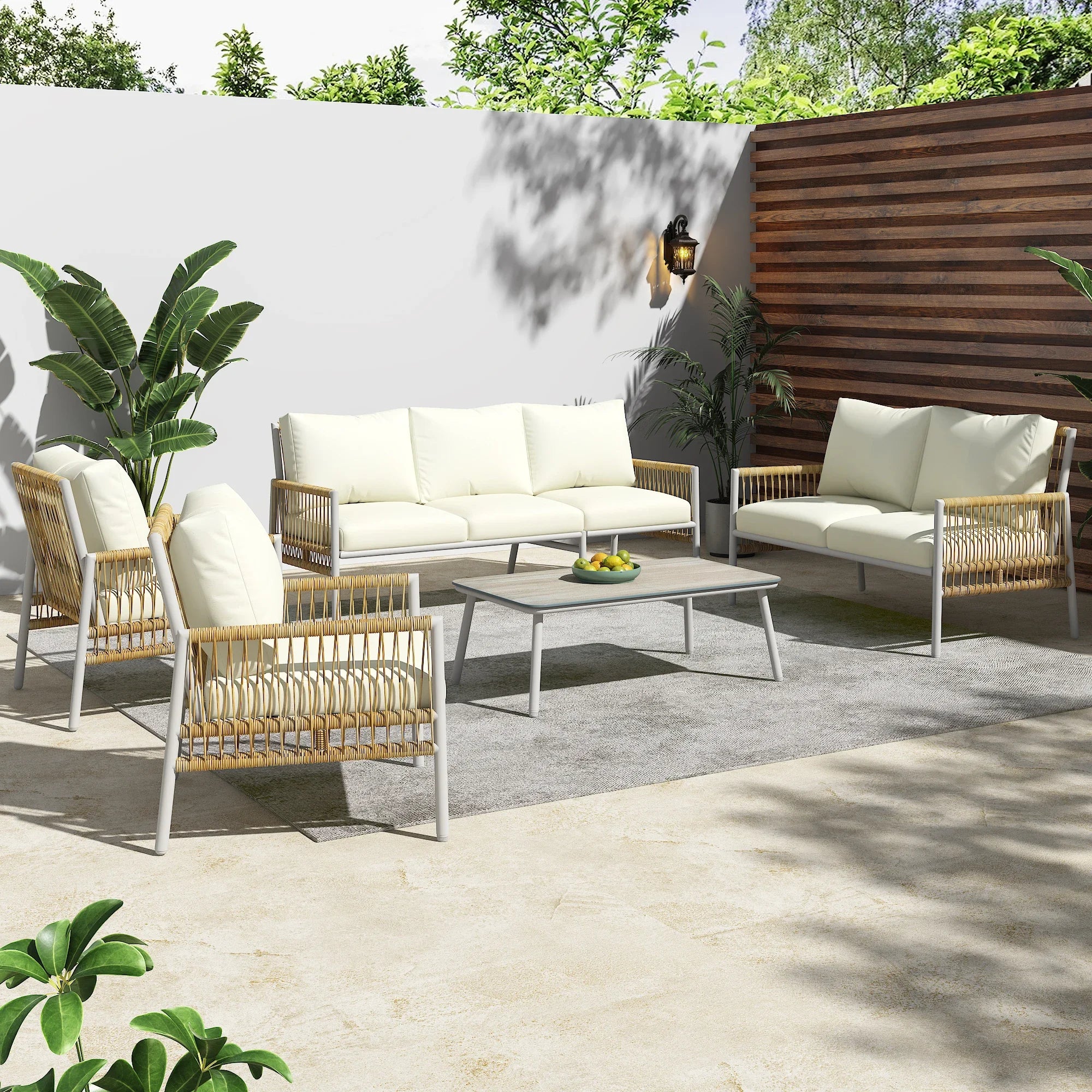 salon de jardin 7 places en rotin avec coussins amovibles - vue 2 sur 6