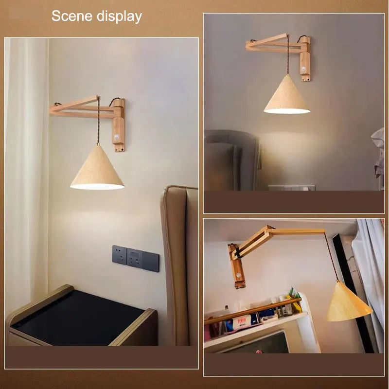 applique murale rétractable pliable en bois style japonais nordique artistique - vue 5 sur 8