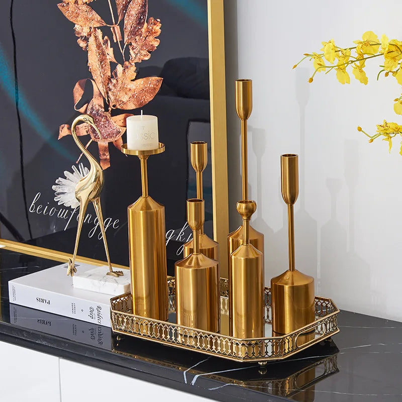 bougeoir en métal plaqué or pour mariage décoration élégante - vue 3 sur 15