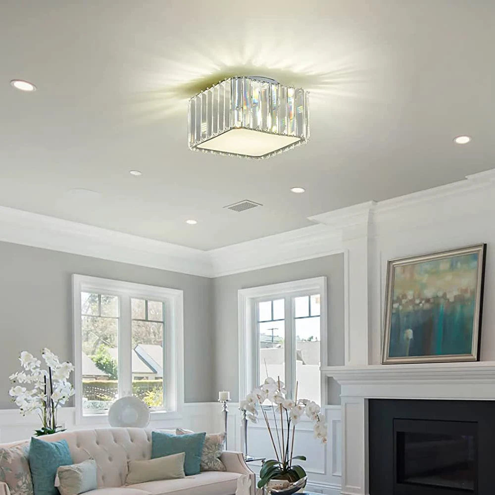 lustre carré en cristal led luxe décoration intérieure moderne - vue 4 sur 6