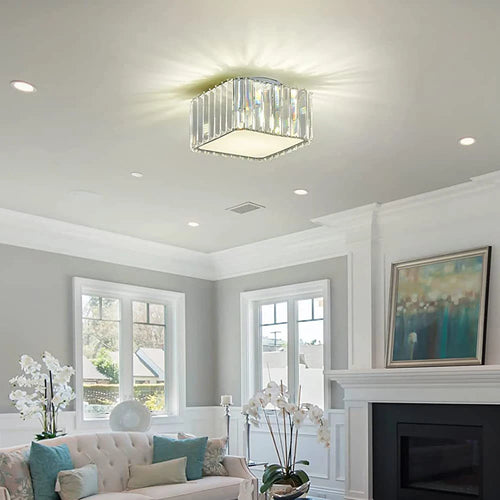 lustre carré en cristal led luxe décoration intérieure moderne