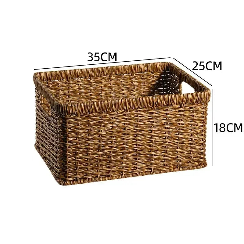 Strong Rectangle Woven Storage Basket with Handles, Waterproof Plastic Baskets for Home Toy Storage, Nest - vue 13 sur 15