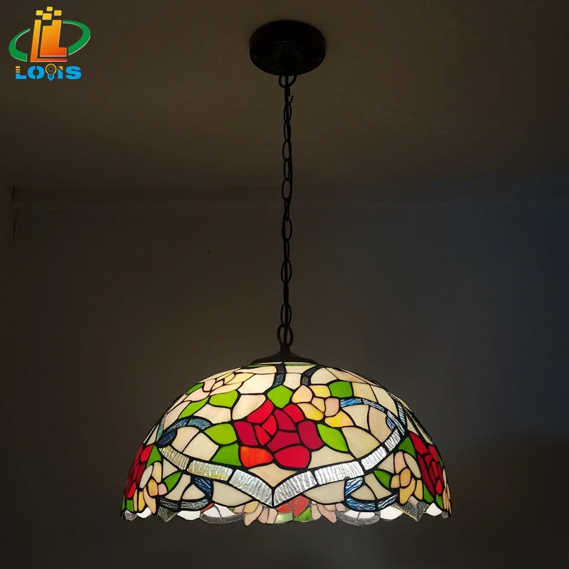lustre en verre fleuri style tiffany décoration nordique rétro - vue 2 sur 6