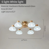 Nordic rubber wood ceiling lights with glass lampshades for modern living room, warm white or cool light, bedroom chandelier