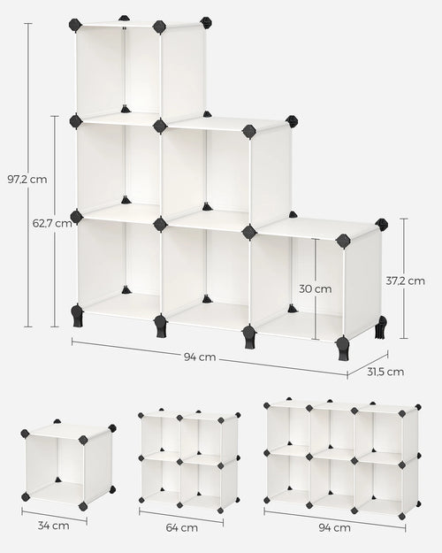 SONGMICS 6 Cube Storage Unit, Modular Plastic Cube Storage Organizer with Feet, Shoe Rack, Each Cube 30 x 30 x 30 cm - vue 7 sur 7