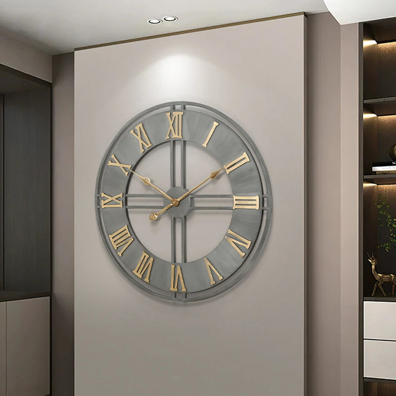 horloge murale moderne 3D rétro avec chiffres romains en métal silencieuse - vue 6 sur 8
