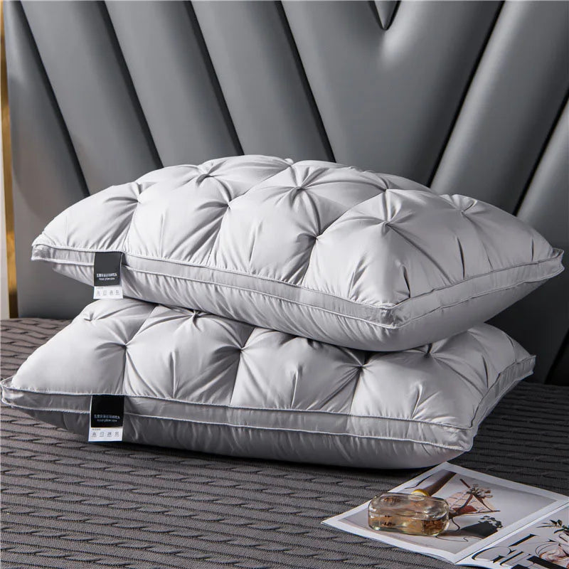 Five-star hotel down comfort pillow, 3D embossed pillow, neck support pillow, white goose down pillow core - vue 6 sur 7