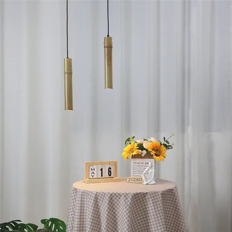 suspension en bambou style minimaliste chinois led - vue 4 sur 7