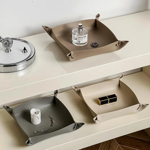 plateau de rangement en cuir pour dés bijoux et clés - vue 5 sur 14