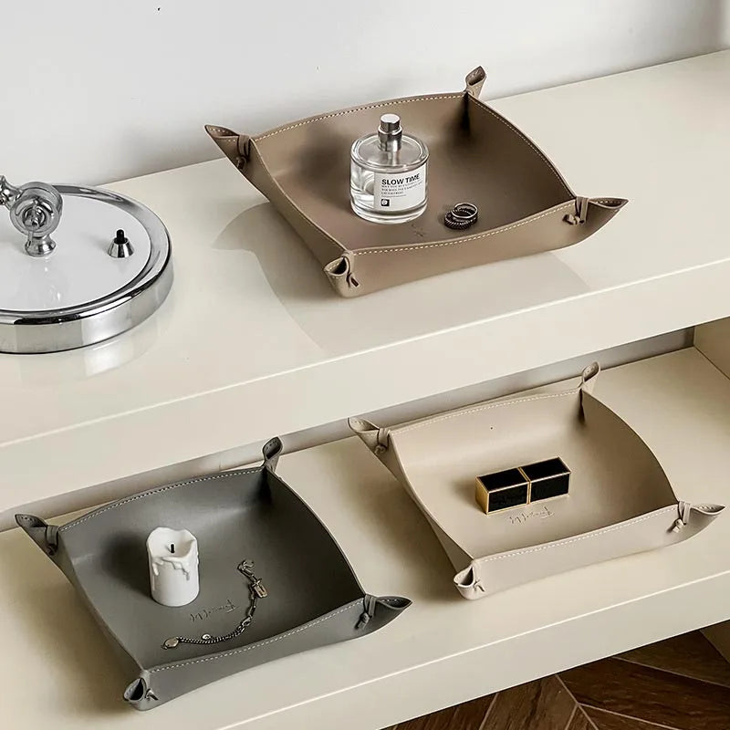 plateau de rangement en cuir pour dés bijoux et clés - vue 4 sur 14