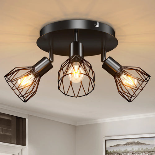 Spot de Plafond 3 Voies Rotatif - Spot Plafond Noir/Blanc Plafonniers E14 - Spot Luminaires Fil Cage Mur