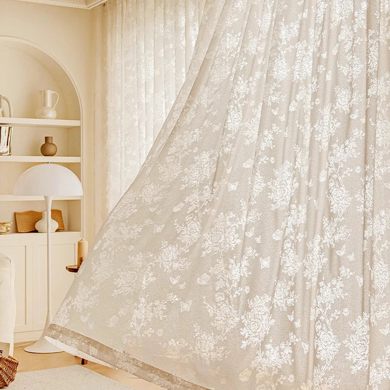 Voilage tulle floral romantique pour salon chambre fenetre