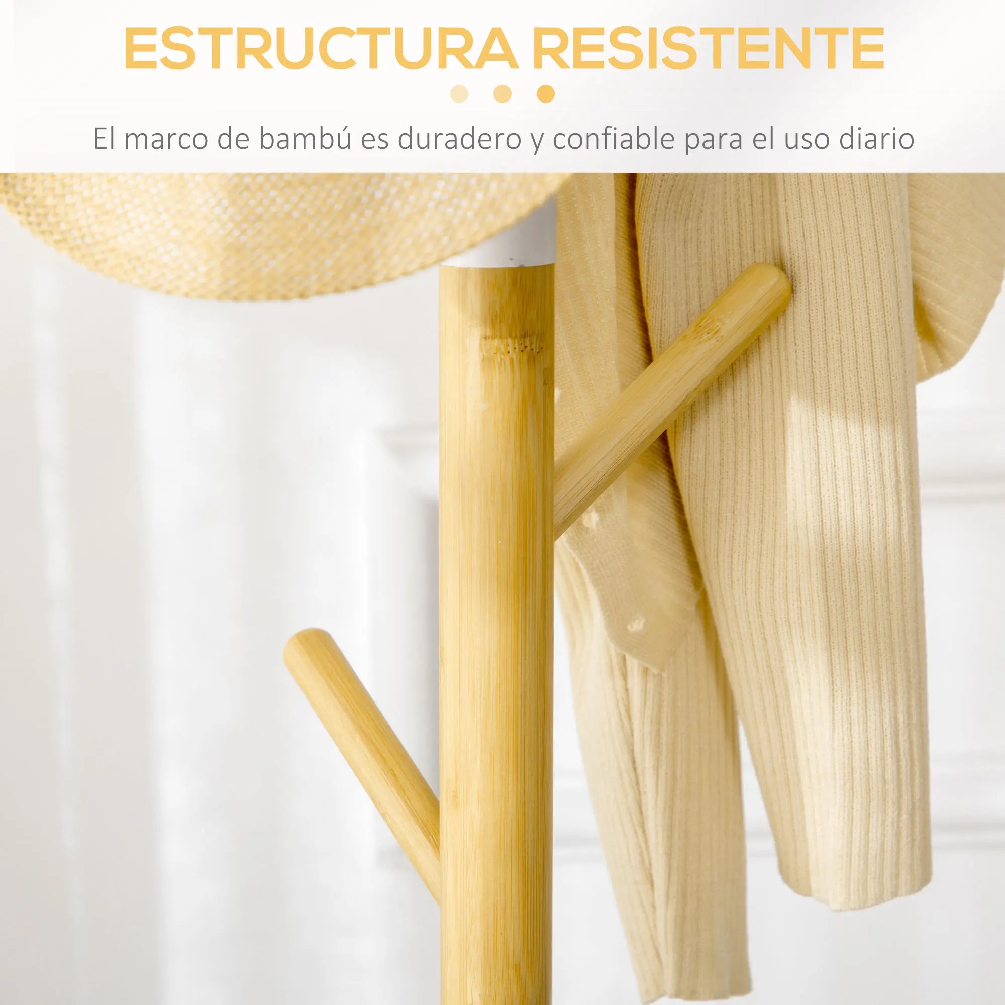HOMCOM bamboo foot rack with 8 hooks for clothes Ø 37.8x175.6 cm Natural - vue 6 sur 7