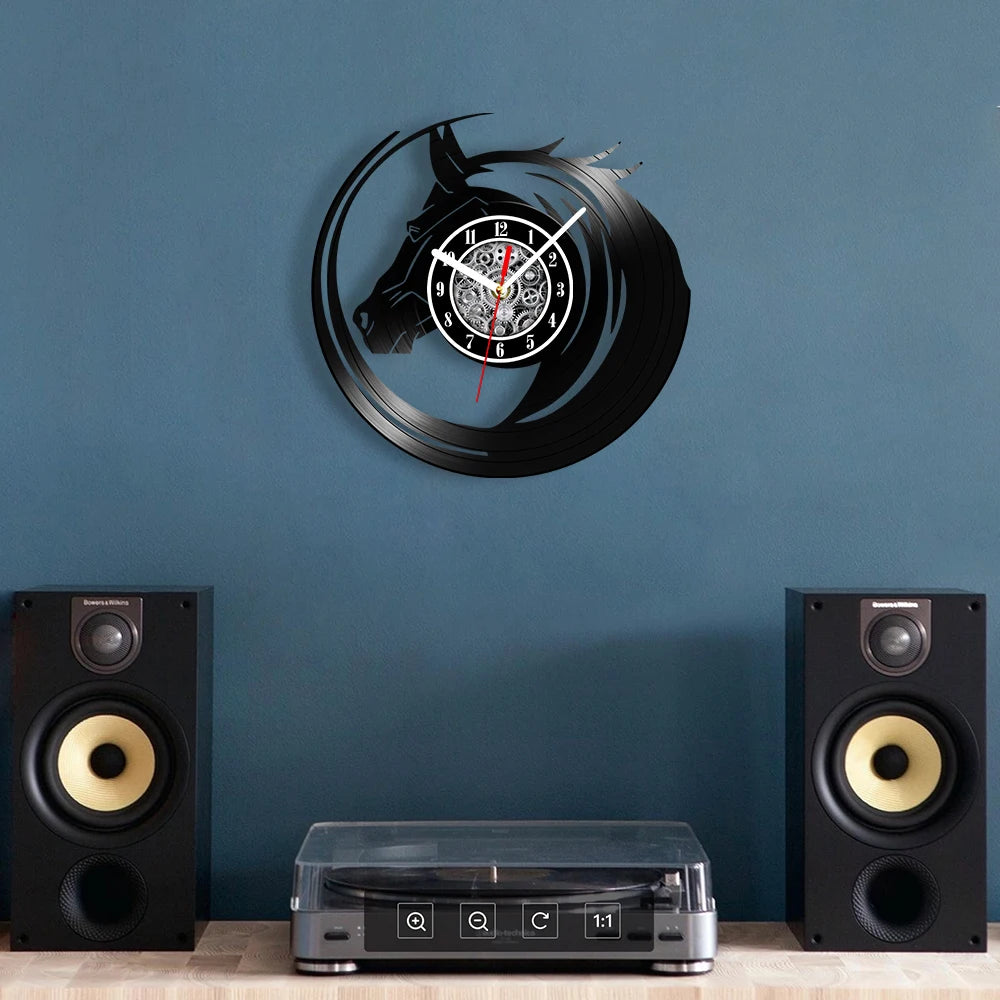 horloge murale vinyle cheval décoration équestre artisanale cadeau unique - vue 9 sur 22