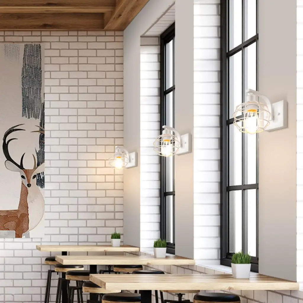 applique murale vintage industrielle en fer avec cage - vue 6 sur 12