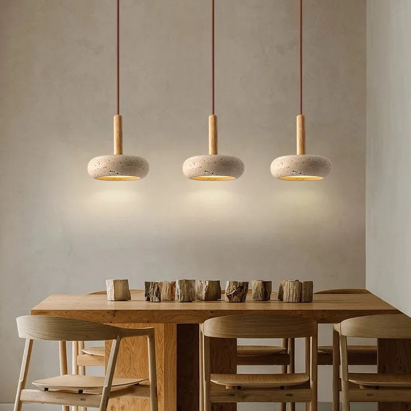 Suspension LED en pierre et bois moderne chevet japonais - vue 6 sur 7