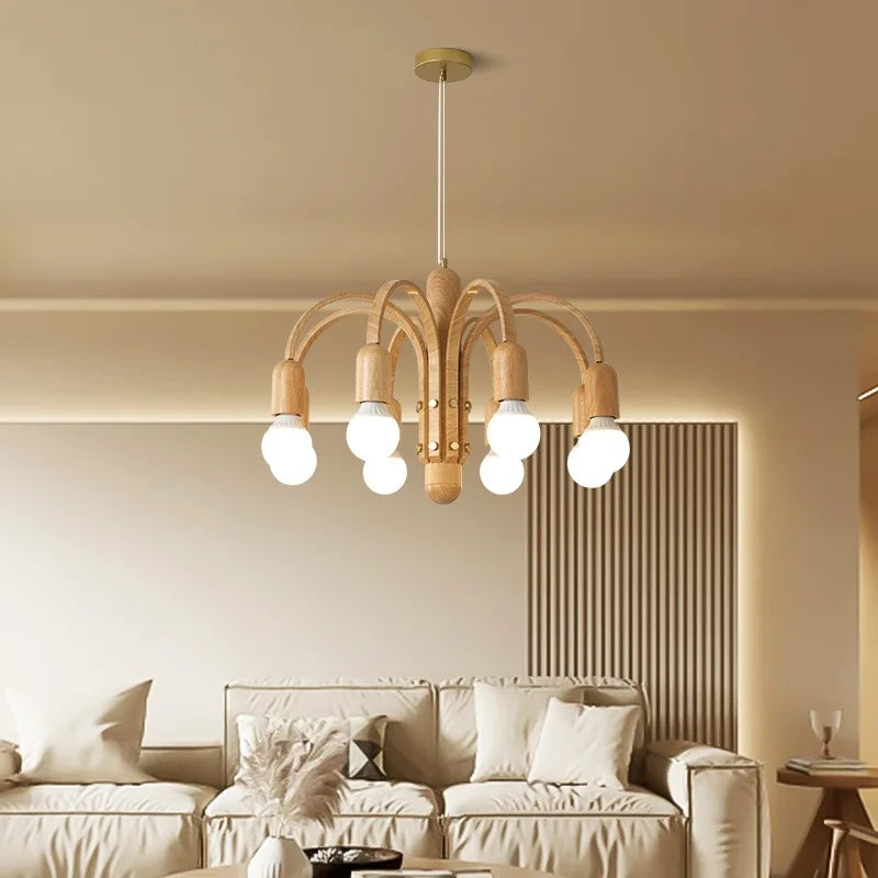 lustre à led vintage nordique imitation bois pour intérieur moderne - vue 4 sur 12