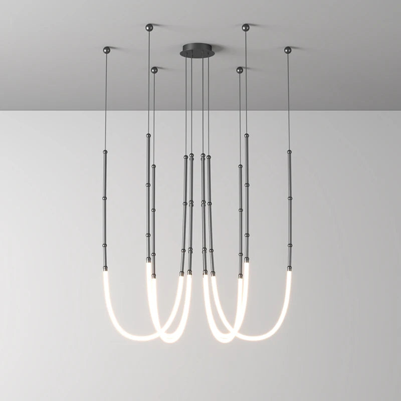 lustre art déco en métal noir avec éclairage led - vue 5 sur 16