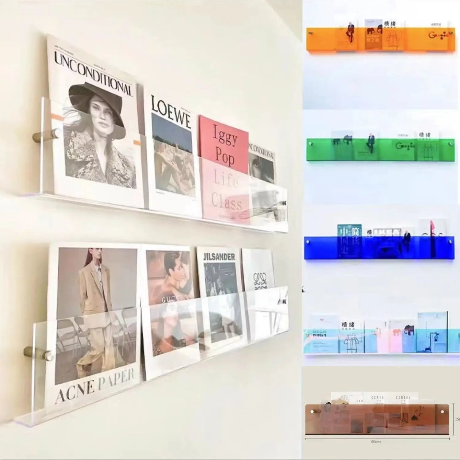 support mural en acrylique transparent pour magazines et livres