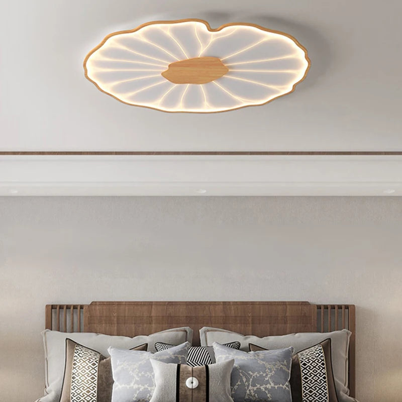 plafonnier moderne à grain de bois pour salon chambre à coucher étude crèche pour enfants conception de feuille de lotus lustre à LED en métal - vue 4 sur 18
