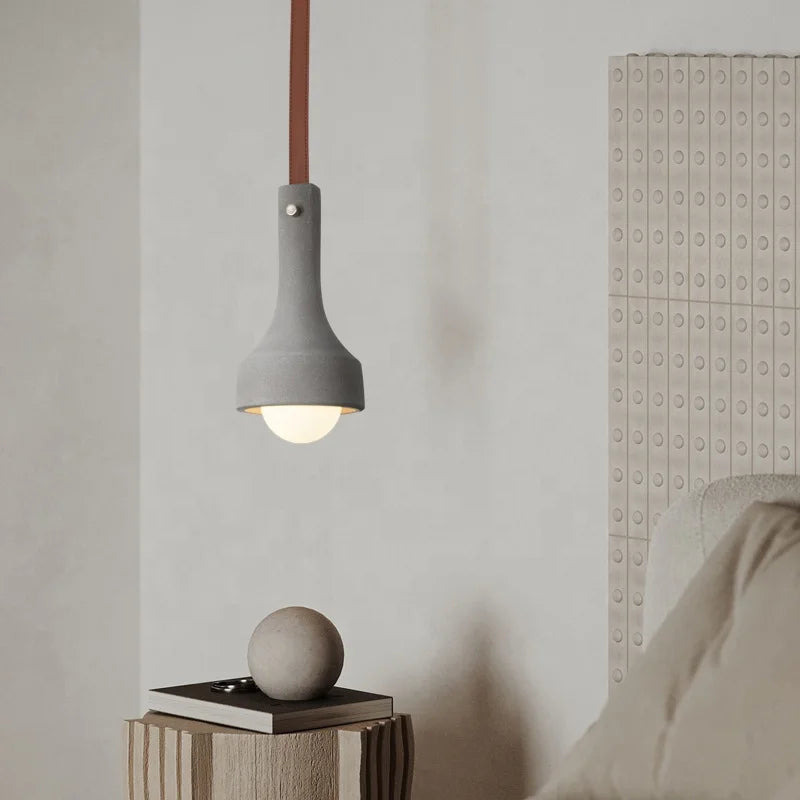 suspension industrielle en cuir et ciment style rétro décorative - vue 4 sur 18