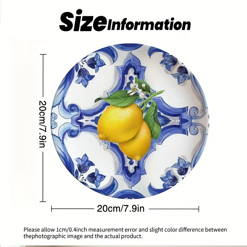 assiette decorative citron motif tranches style grec ceramique