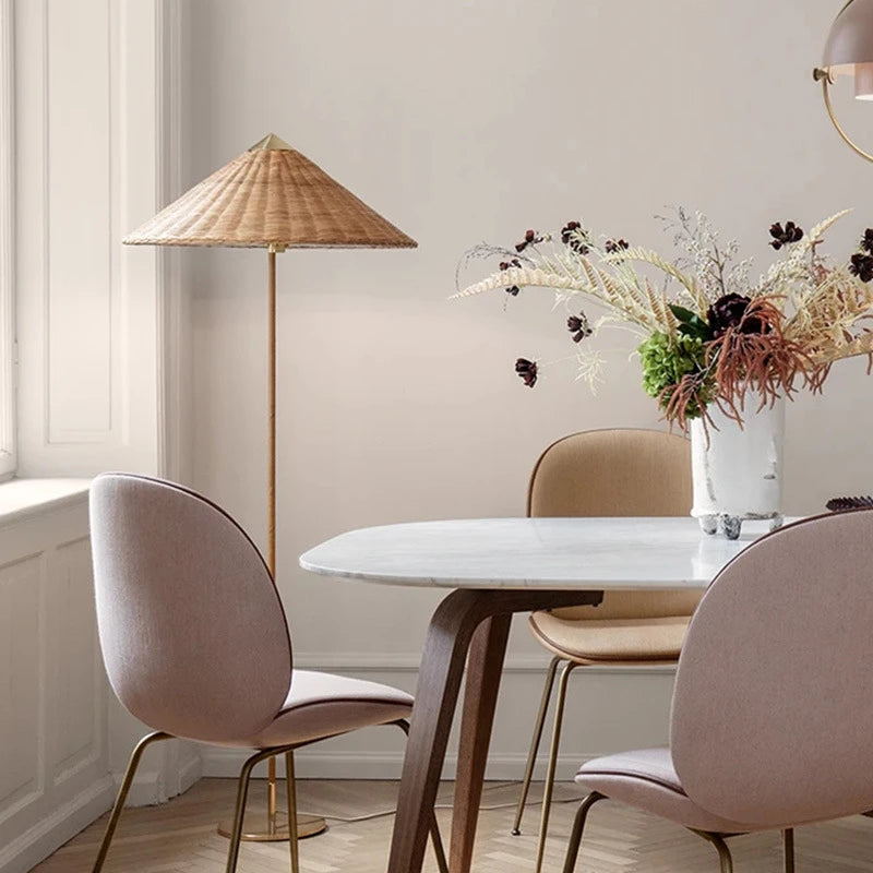 lampadaire led moderne nordique tissé à la main en bambou rotin - vue 4 sur 8