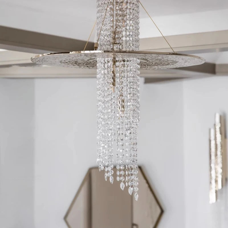 lustre long en cristal moderne pour villa de luxe - vue 6 sur 8
