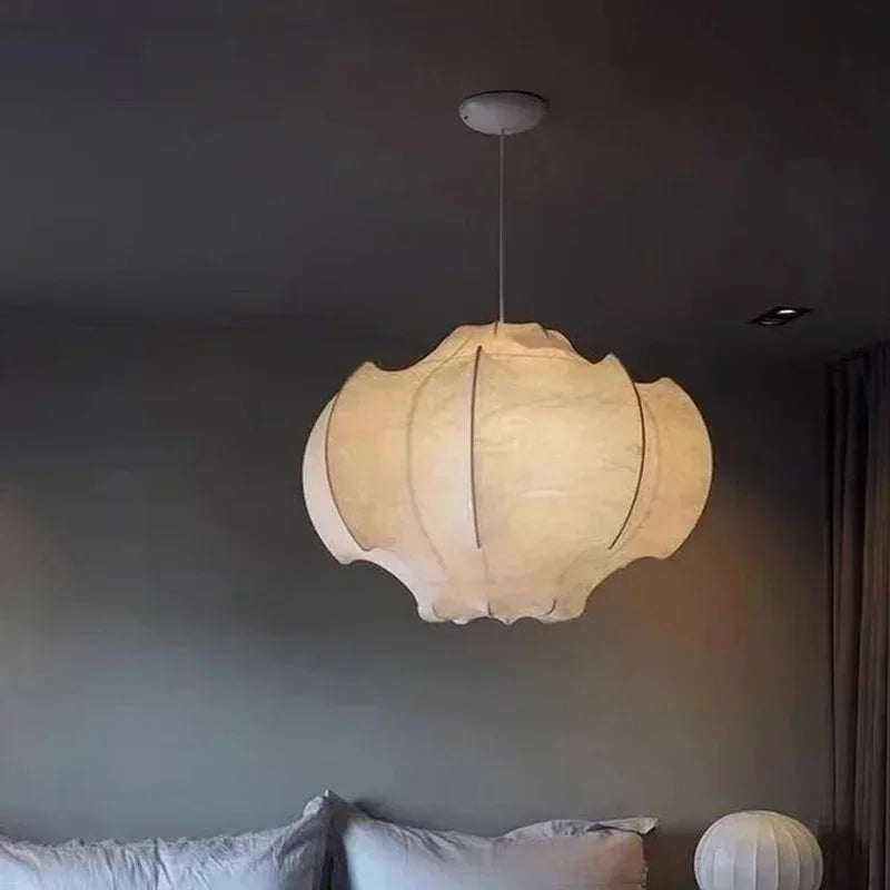 lustre wabi sabi nordique en soie japonaise led intérieur - vue 6 sur 10