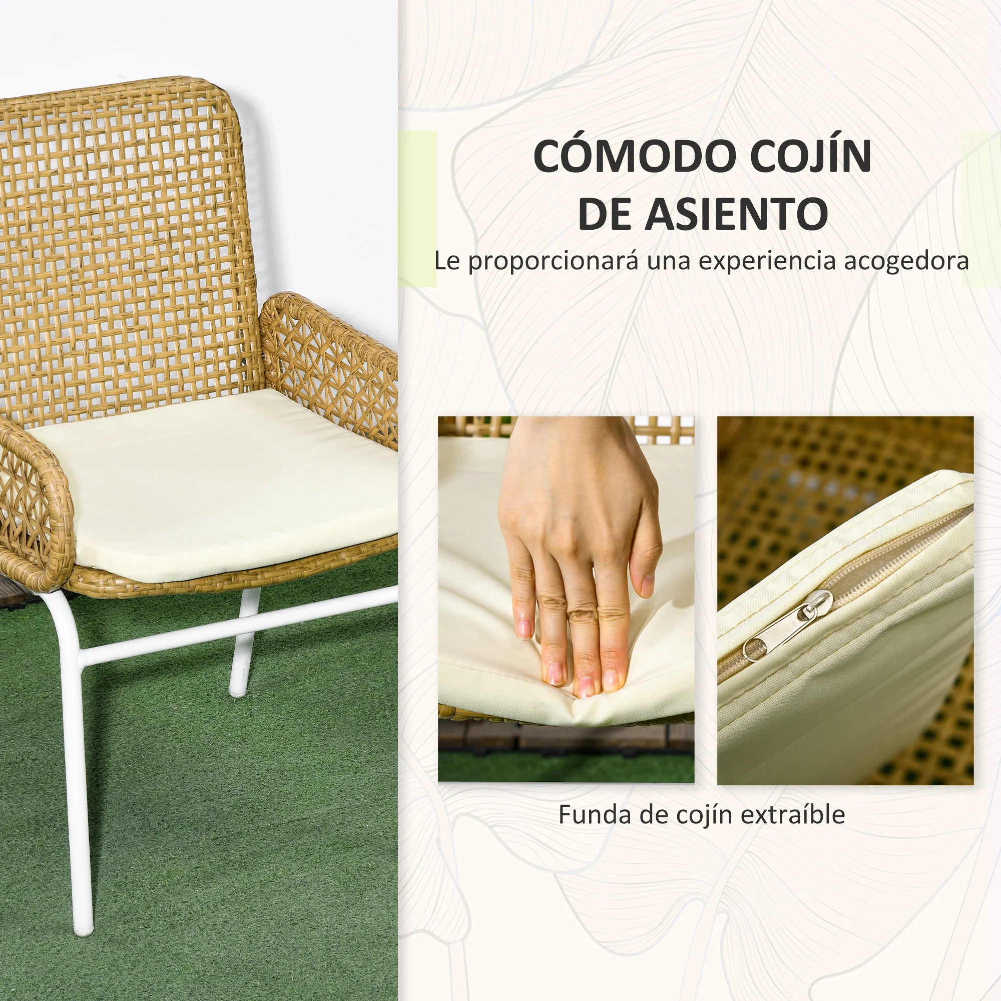 ensemble table et chaises de jardin naturel 3 pièces - vue 5 sur 6