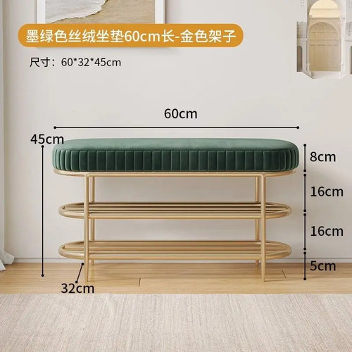tabouret à chaussures pouf ottoman souple en cuir flanelle et coussin - vue 9 sur 18