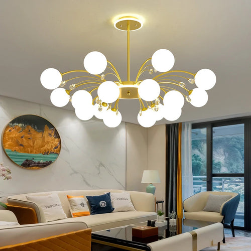 lustre moderne en verre avec cristaux lumineux pour un éclairage élégant - vue 5 sur 16