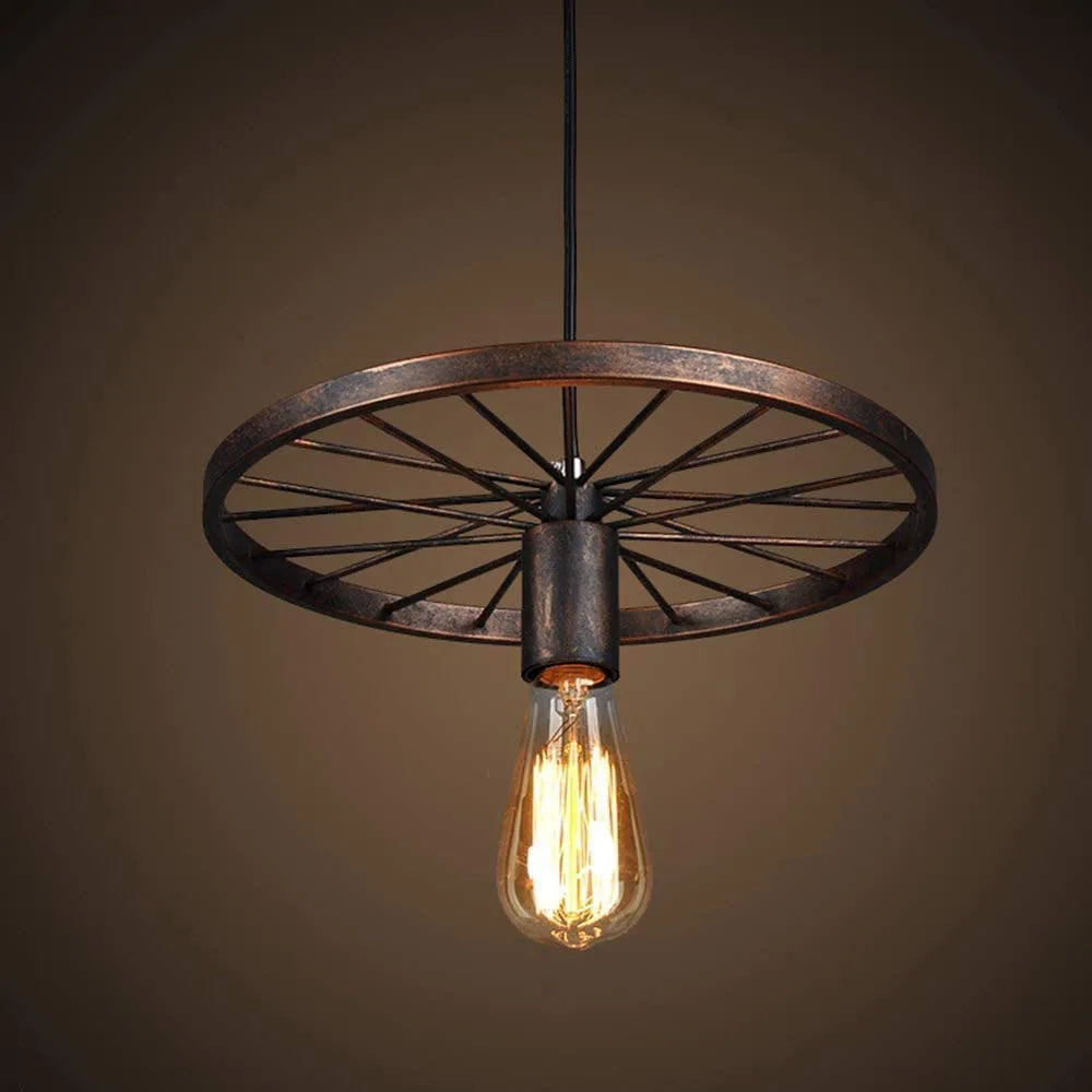vintage retro metal wall light with decorative wheel