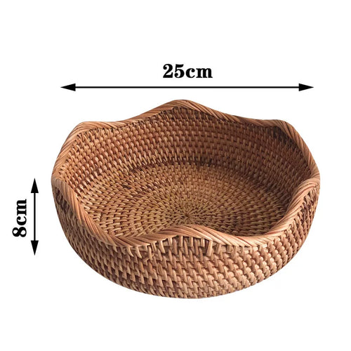 Round Rattan Woven Basket, Wicker Fruit Basket, Bread Food Kitchen Home Decor Organizer, Breadbasket For Kitchen - vue 11 sur 12