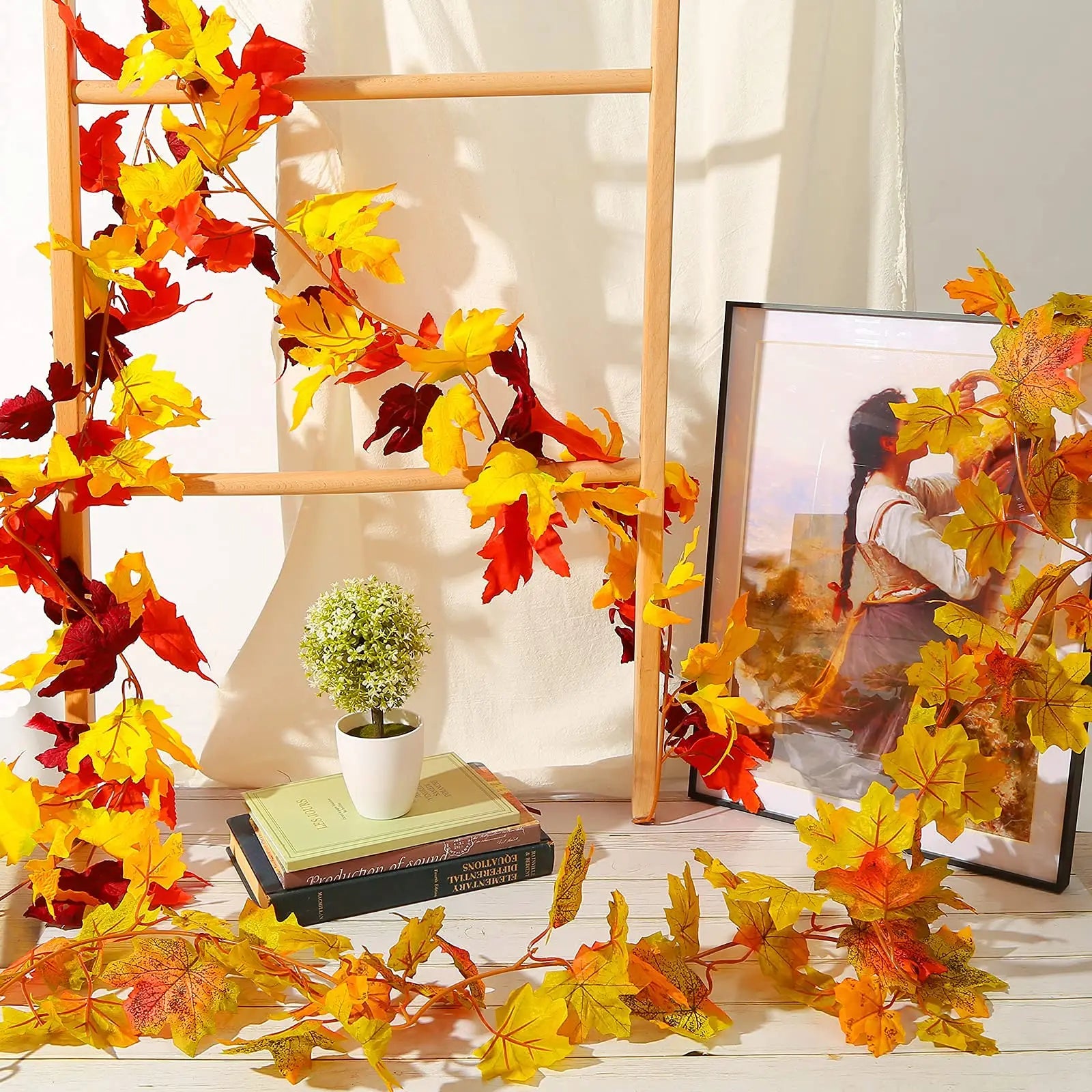 guirlande de feuilles d'érable artificielles en soie décorative pour jardin - vue 8 sur 16