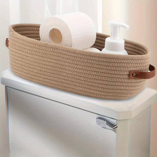 Oval Woven Bathroom Storage Basket, Multifunctional Desktop Organizer, Toilet Paper Holder, Toy Storage Basket - vue 2 sur 7