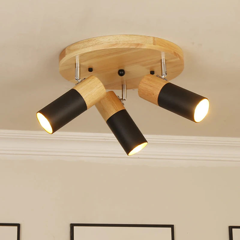 plafonnier led rotatif en bois design nordique multi-têtes décoratif d'intérieur - vue 5 sur 10