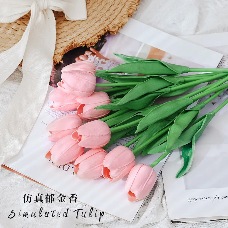 5 Bundles Vibrant Real Touch Artificial Tulips -Faux Flowers - &Home Accent - Weddings,Mother's Day,Valentine's Day - vue 7 sur 10