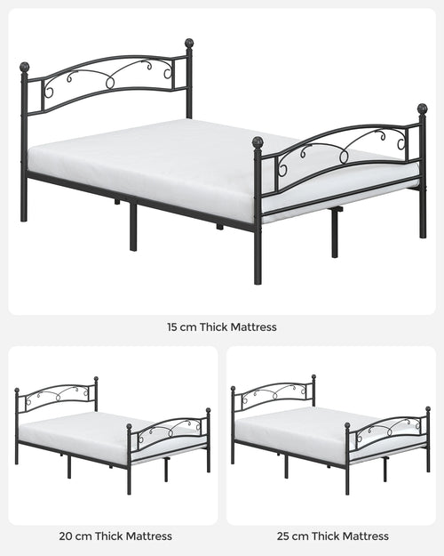 VASAGLE Lit 2 Personnes en Métal, Cadre de Lit 2 Places, pour Matelas de 140 x 190 cm, Lit d'Invité, pour Adulte, Adolescent - vue 5 sur 7