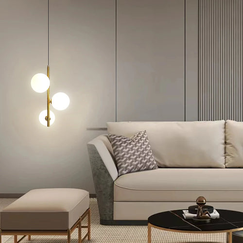 Boule de verre nordique suspension LED lumières en laiton noir chambre suspension lampe moderne salon salle à manger décor luminaires - vue 5 sur 10