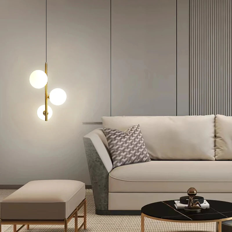 Boule de verre nordique suspension LED lumières en laiton noir chambre suspension lampe moderne salon salle à manger décor luminaires - vue 4 sur 10