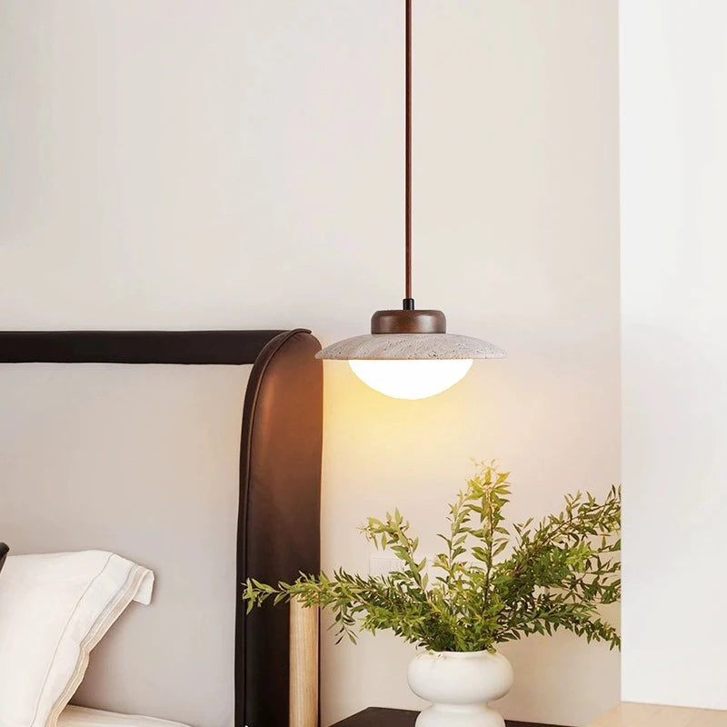 Lustre Led chambre à côté de la lampe suspendue Style crème pierre rétro bois massif couleur noyer luminaire d'ambiance de la pièce à la maison - vue 3 sur 6